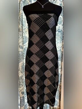 Black & Silver Geometric Midi Dress